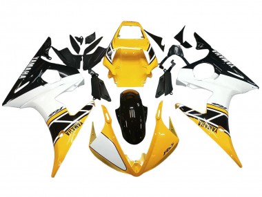Custom 2006-2009 Yamaha YZF R6S Motorcycle Fairings - Yellow White Glossy Black