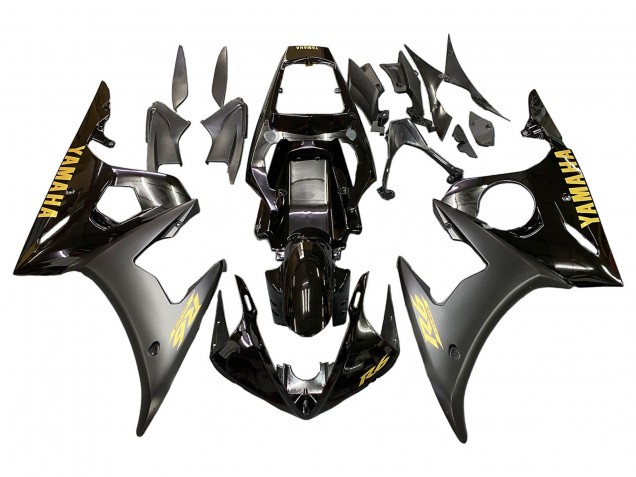 2006-2009 Yamaha YZF R6S Motorcycle Fairings - Glossy Black Matte Black Gold Decals