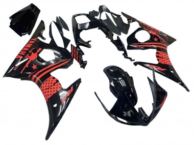 Custom 2003-2004 Yamaha YZF R6 Motorcycle Fairing - Glossy Black Red