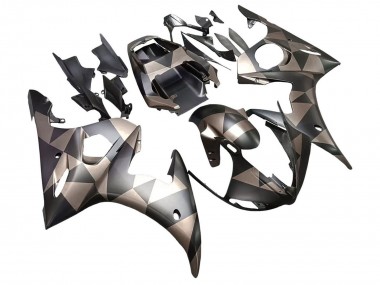 Custom 2003-2004 Yamaha YZF R6 Motorcycle Fairings - Grey Matte Black Geometric