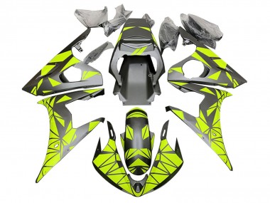 Custom 2006-2009 Yamaha YZF R6S Motorcycle Fairings - Neon Green Matte Black Geometric