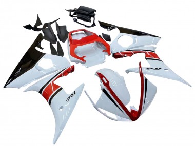 Custom 2003-2004 Yamaha YZF R6 Motorcycle Fairings - White Red Glossy Black