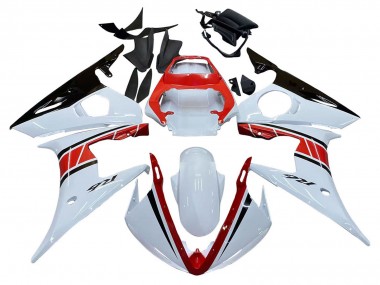 Custom 2003-2004 Yamaha YZF R6 Motorcycle Fairings - White Red Glossy Black