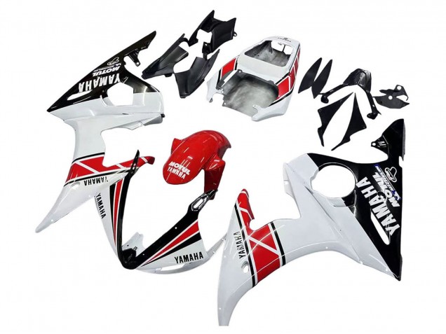 2003-2004 Yamaha YZF R6 Motorcycle Fairings - White Red Glossy Black Motul