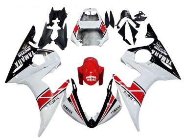 Custom 2003-2004 Yamaha YZF R6 Motorcycle Fairings - White Red Glossy Black Motul