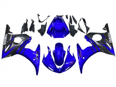 Custom 2005 Yamaha YZF 600 R6 Motorcycle Fairings - Glossy Blue Black
