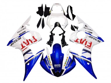 Custom 2005 Yamaha YZF 600 R6 Motorcycle Fairings - White Blue Dunlop Fiat Motul