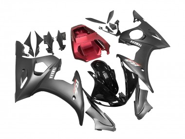 Custom 2005 Yamaha YZF 600 R6 Motorcycle Fairings - Matte Black Glossy Black Grey Red