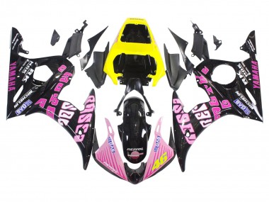 Custom 2005 Yamaha YZF 600 R6 Motorcycle Fairings - Black Pink Yellow Repsol 46