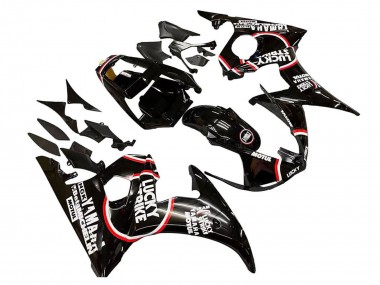Custom 2005 Yamaha YZF 600 R6 Motorcycle Fairings - Glossy Black White Lucky Strike Motul