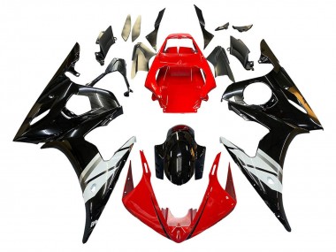 Custom 2005 Yamaha YZF 600 R6 Motorcycle Fairings - Red White Glossy Black