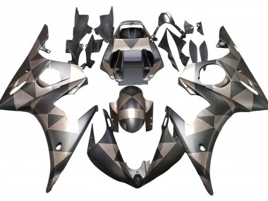 Custom 2005 Yamaha YZF 600 R6 Motorcycle Fairings - Matte Black Grey Geometric