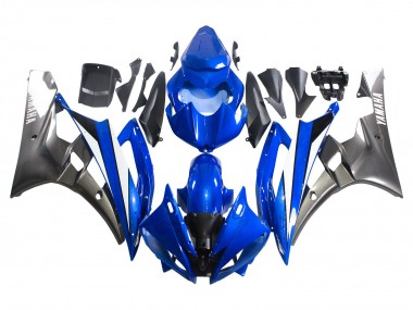 Custom 2006-2007 Yamaha YZF 600 R6 Motorcycle Fairings - Blue White Glossy Black