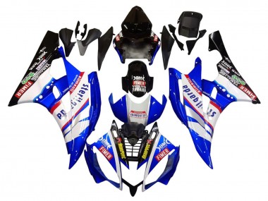 Custom 2006-2007 Yamaha YZF 600 R6 Motorcycle Fairings - White Blue Black Fimer Volvo Yamalube Sterilgarda