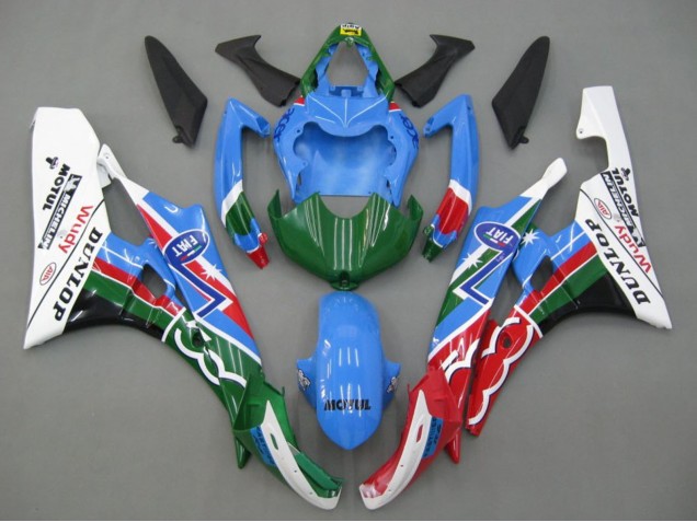2006-2007 Yamaha YZF 600 R6 Motorcycle Fairings - Blue Green White Red Dunlop Michelin Motul