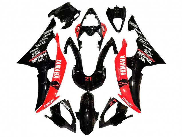 2008-2016 Yamaha YZF 600 R6 Motorcycle Fairings - Red Glossy Black DENSO Yamalube 21