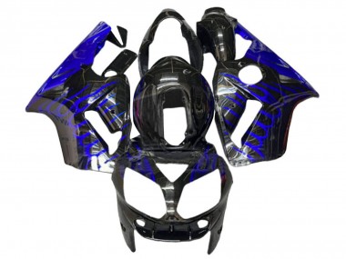 Custom 2000-2001 Kawasaki ZX12R Motorcycle Fairings - Glossy Black Blue Flame