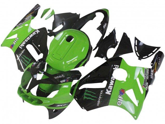 2002-2006 Kawasaki ZX12R Motorcycle Fairing - Green Glossy Black Elf Touch4 Monster