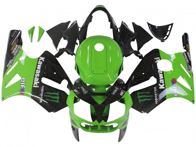 2002-2006 Kawasaki ZX12R Motorcycle Fairing - Green Glossy Black Elf Touch4 Monster