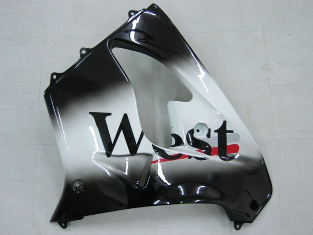 2000-2001 Kawasaki ZX9R Motorcycle Fairings - Glossy Black White West