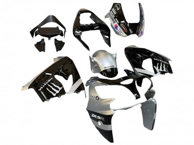 Custom 2002-2003 Kawasaki ZX9R Motorcycle Fairings - Silver Glossy Black Monster Elf
