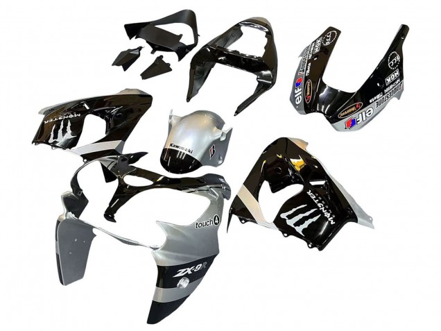2002-2003 Kawasaki ZX9R Motorcycle Fairings - Silver Glossy Black Monster Elf