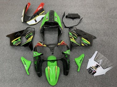 Custom 2002-2003 Kawasaki ZX9R Motorcycle Fairings - Green Black Yellow Orange