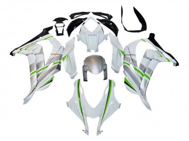 Custom 2016-2020 Kawasaki ZX10R Motorcycle Fairings - White Silver Green Stripe
