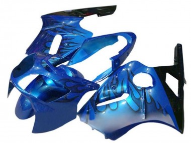 Custom 2000-2001 Kawasaki ZX12R Motorcycle Fairings - Blue Black Flame