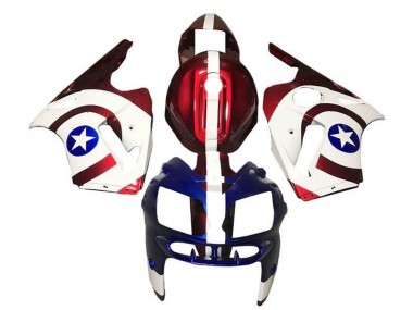 Custom 2000-2001 Kawasaki ZX12R Motorcycle Fairings - Candy Red White Blue Captain America