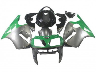 Custom 2000-2001 Kawasaki ZX12R Motorcycle Fairings - Silver Green Black