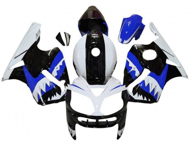 2000-2001 Kawasaki ZX12R Motorcycle Fairings - White Black Blue Shark