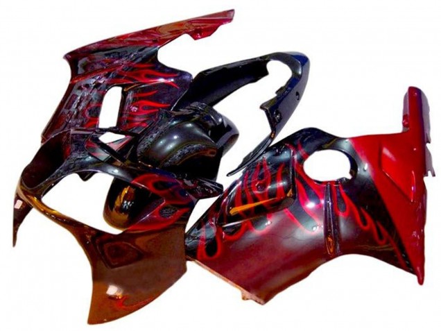 2002-2006 Kawasaki ZX12R Motorcycle Fairings - Glossy Black Red Flame