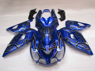 Custom 2006-2011 Kawasaki ZX14R ZZR1400 Motorcycle Fairings - Blue Black Silver Tribal