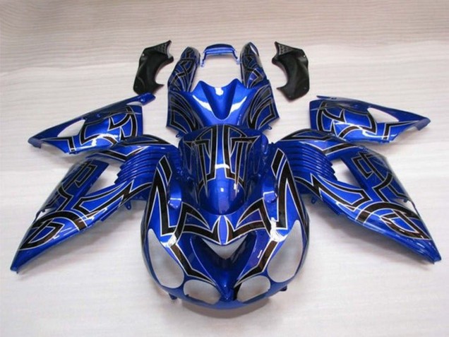 2006-2011 Kawasaki ZX14R ZZR1400 Motorcycle Fairings - Blue Black Silver Tribal