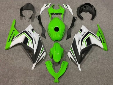 Custom 2013-2024 Kawasaki EX300 Motorcycle Fairings - Green White Black Stripe