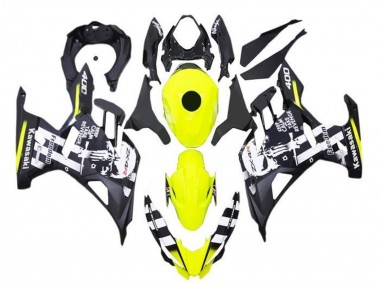 Custom 2018-2024 Kawasaki Ninja 400 Motorcycle Fairings - Yellow Black White Skull