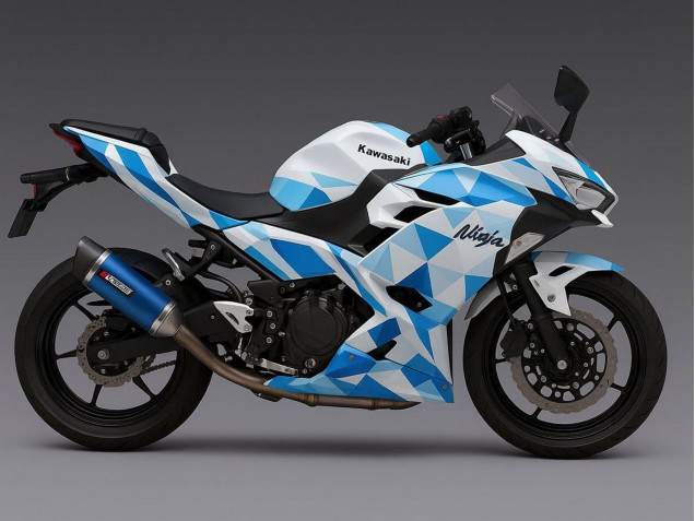 2024-2025 Kawasaki Ninja 500 EX500R Motorcycle Fairings - White Blue Geometric