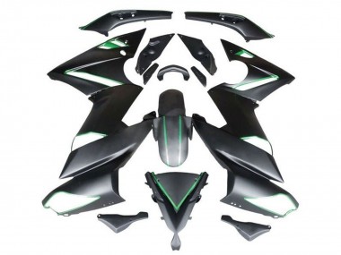 Custom 2009-2011 Kawasaki Ninja 650 EX650 Motorcycle Fairings - Matte Black Green Stripe