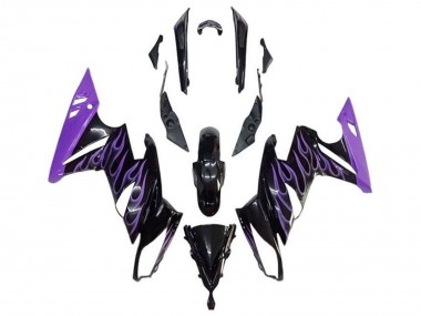 Custom 2009-2011 Kawasaki Ninja 650 EX650 Motorcycle Fairings - Glossy Black Purple Flame