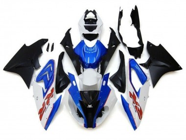 Custom 2017-2018 BMW S1000RR Motorcycle Fairings - White Blue Matte Black Pinstripe RR
