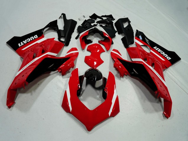 2020-2021 Ducati Panigale V4 V4S Motorcycle Fairings - Red White Glossy Black Stripe