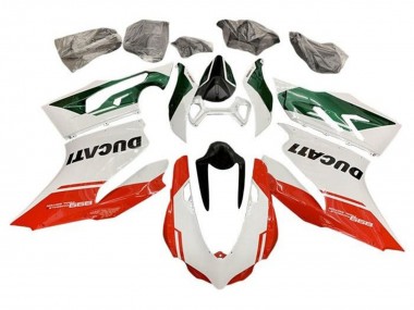 Custom 2011-2014 Ducati Panigale 899 Motorcycle Fairings - White Green Red Stripe