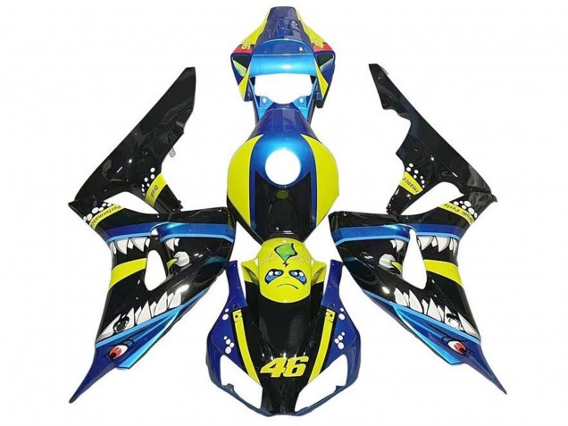 2006-2007 Honda CBR1000RR Motorcycle Fairings - Blue Yellow Glossy Black Shark 46