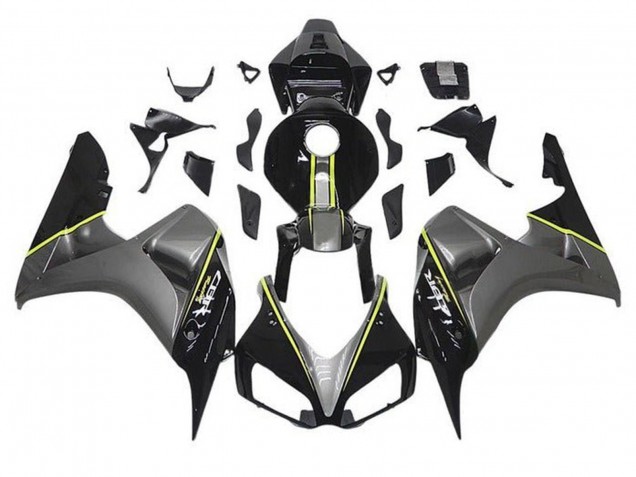 2006-2007 Honda CBR1000RR Motorcycle Fairings - Grey Glossy Black Yellow Stripe