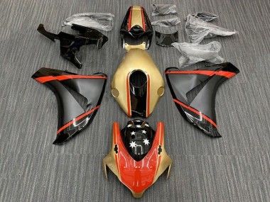 Custom 2008-2011 Honda CBR1000RR Motorcycle Fairings - Gold Red Matte Black Star
