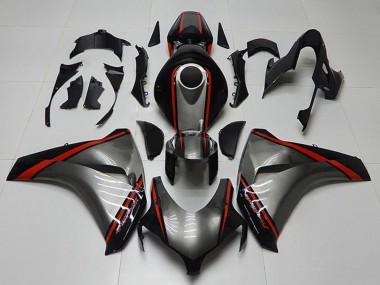 Custom 2008-2011 Honda CBR1000RR Motorcycle Fairings - Grey Red Glossy Black Stripe