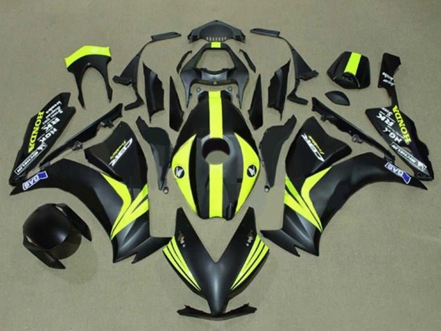 2012-2016 Honda CBR1000RR Motorcycle Fairings - Matte Black Yellow Stripe