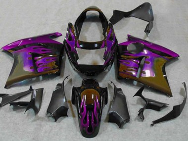 Custom 1996-2007 Honda CBR1100XX Blackbird Motorcycle Fairings - Glossy Black Purple Flame