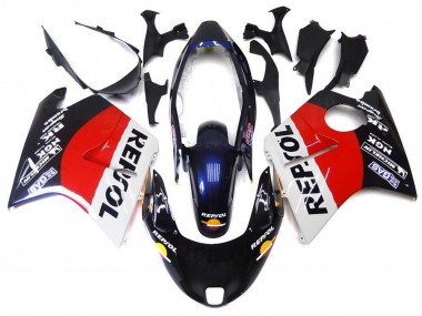 Custom 1996-2007 Honda CBR1100XX Blackbird Motorcycle Fairings - Red White Blue Glossy Black Repsol